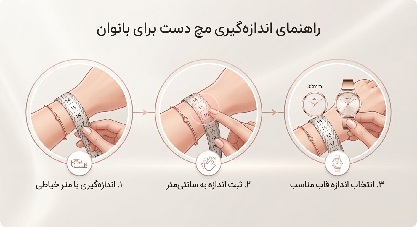 تعیین سایز مچ دست برای خرید ساعت مچی زنانه